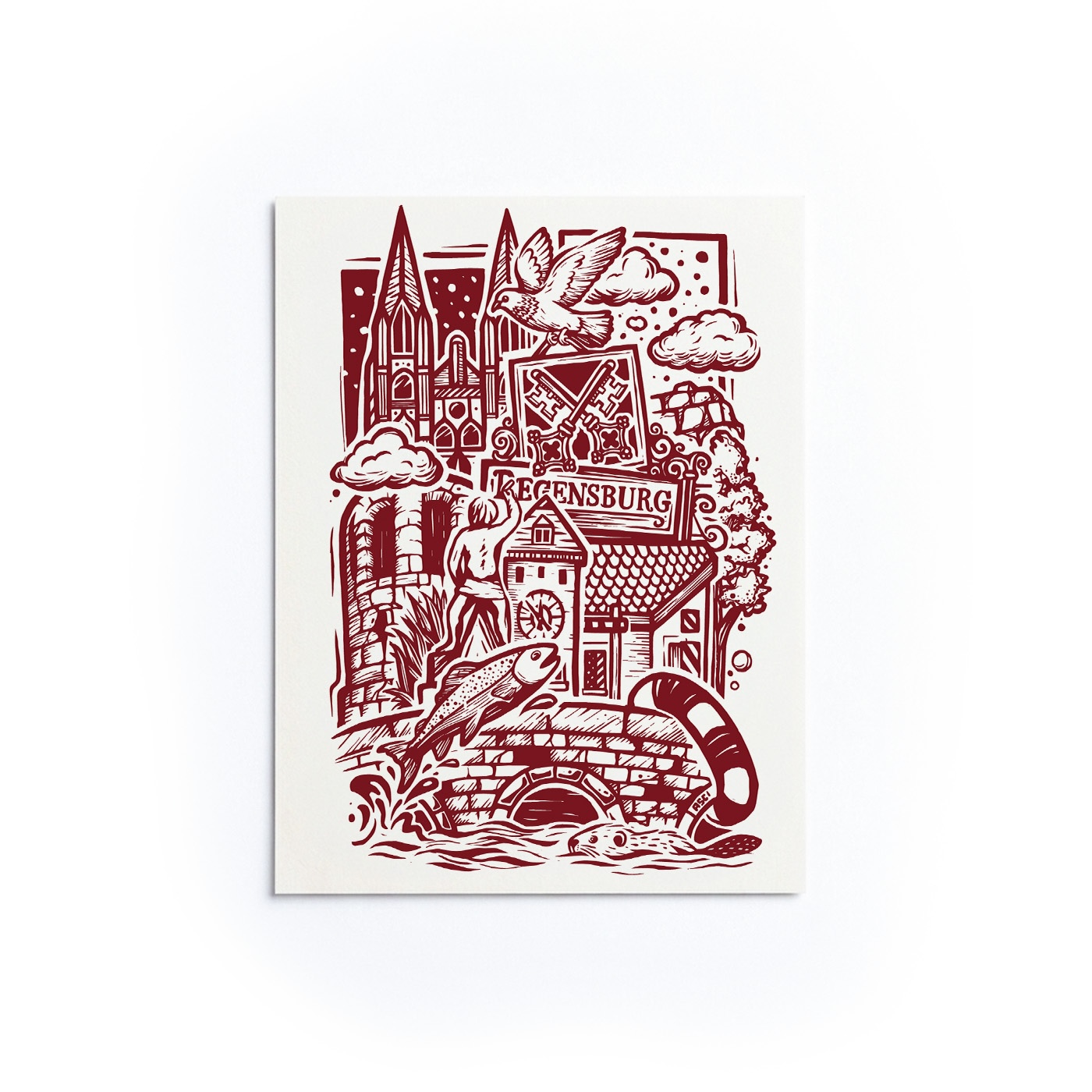 Postkarte Stadtillustration Regensburg